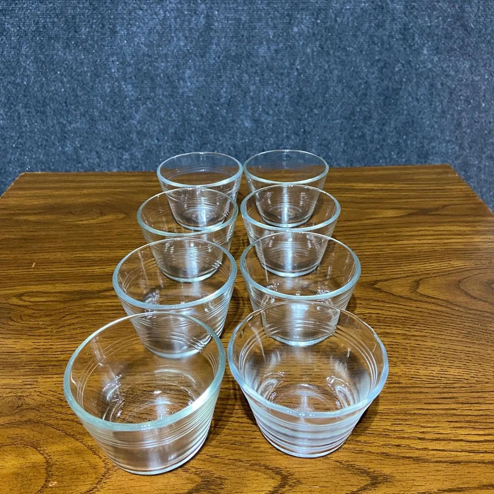 Vintage Pyrex 5 oz Clear Glass Custard Cups Ramekins Set of 8 Ribbed Made in USA